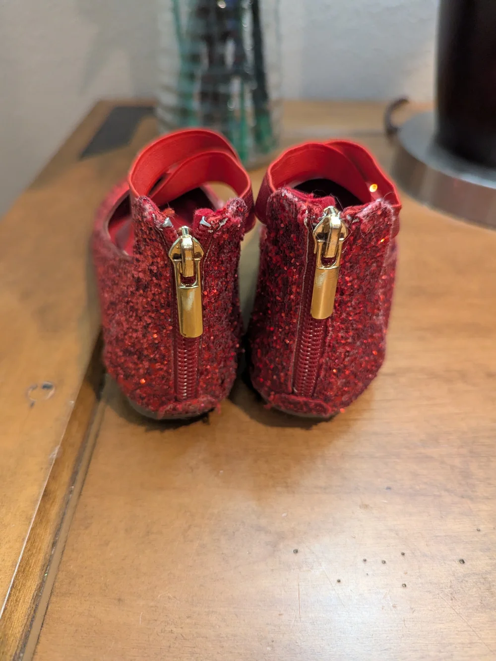 Kids Red Glitter Mary Jane Ballet Flats with Ankle Strap